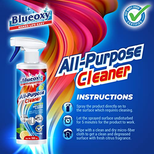 Image of BLUEOXY All Purpose Cleaner Liquid Spray |Multi Surface Cleaner |All Surface Cleaner for Kitchen Surface & Appliances Tiles Plastic Marble Granite |Non-Abrasive| Ecological Formulation | 500ml | QTY 1