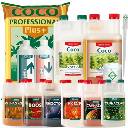 Weedness Canna Coco Dünger Erde Set XL 50 Liter - Blumenerde Substrat Kokoserde Anzuchterde Palmenerde Rindenmulch Gartenerde Pflanzerde Grow Anbau
