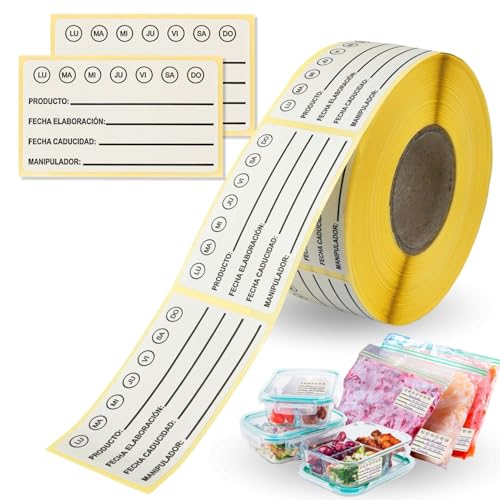 600 etiquetas congelador Profesionales - Rollo etiquetas adhesivas para cocina - Cumplimiento seguridad alimentaria - Ideal para hogar y hostelería. (Formato esencial)