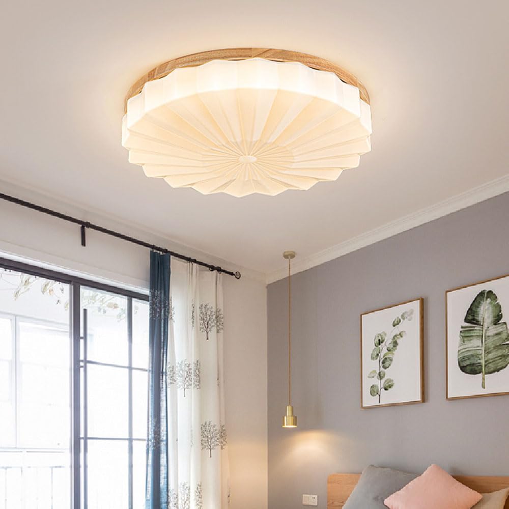 Okrągła dębowa lampa sufitowa o średnicy 50 cm (19,7 cala), japoński styl słupka, lampa sufitowa LED 42 W, minimalistyczny styl, z akrylowym kloszem, idealna do sypialni