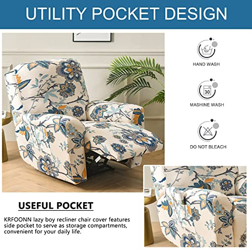 Krfoonn Recliner Slipcovers Stretch Printed Sofa Cover 4-Piece Lazy Boy Chair Covers Furniture Protector Leather Recliner Chair Cover With Side Pocket For Rocking Recliner (Color03) #TOP4