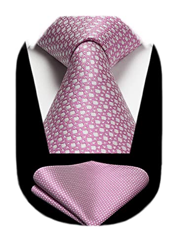 Image of HISDERN Polka Dot Ties for Men Classic Silk Ties and Pocket Square Formal Business Necktie Handkerchief Wedding Party