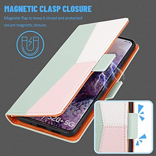 ZCDAYE Phone Case for Samsung Galaxy S20 FE Wallet Case with Card Slots Wrist Strap, Folio Flip Leather Cover for Samsung S20 FE - Splicing Green