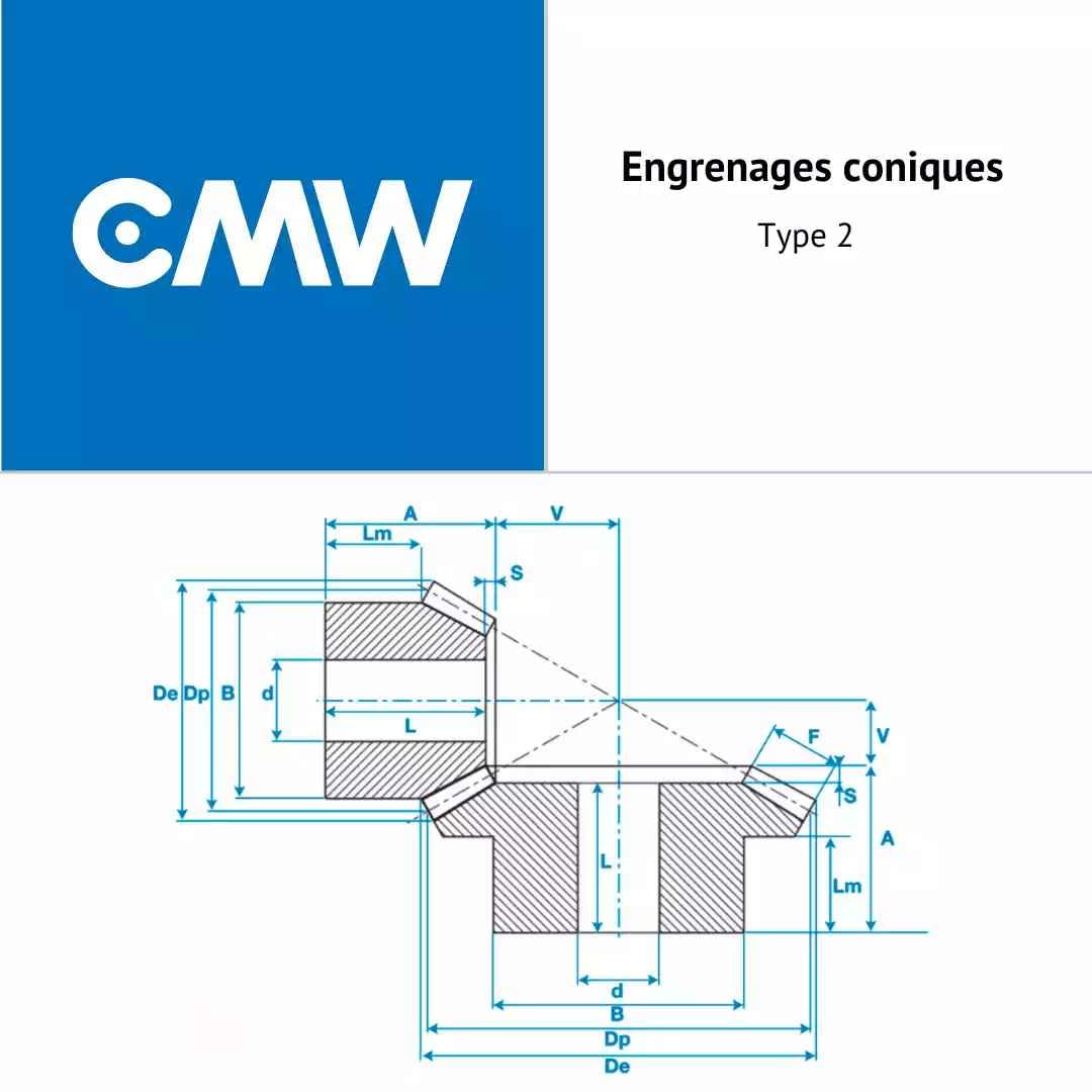 KKM301664 - Engrenages coniques - Module : 3 - Ratio : 04:01-16/64 dents - Largeur dents : 22 - Diamètre primitif : 48 - Type : 2 - Diamètre extérieur : 54 - Diamètre métrique : 15