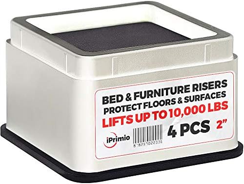 iPrimio Bed Risers - Square, 2 Inch Lift, Heavy Duty, 4 Pack, Up to 10000lbs - Bed Raising Blocks, Furniture Risers - Safe, Sturdy Bed Lifts for College Dorm Rooms, Couches, Tables, Desk Riser