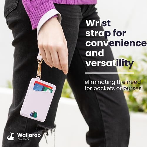 Image of Wallaroo Wallets Premium Leather Women's Wristlet Wallet Slim Card Holder for Credit Cards, ID, and Cash - Minimalist Slim Style with Non-Slip Lining and Wrist Strap Lavender Pink