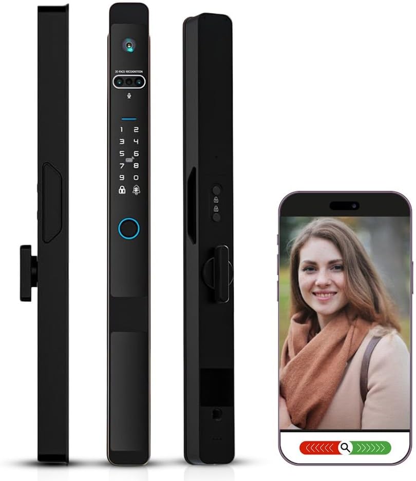 Miniatura 9 de wecome Cerradura de puerta inteligente con reconocimiento facial 3D, cerraduras de puerta WiFi con cámara, timbre de video, huellas dactilares,