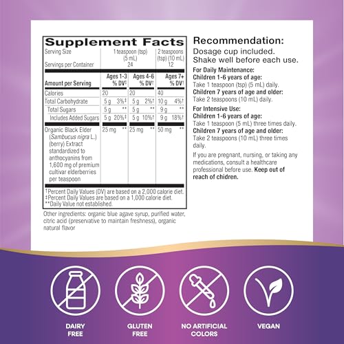Nature’s Way Sambucus Traditional Elderberry Immune Syrup for Kids, Concentrated Black Elderberry Extract, Traditional Immune Support*, with Superfood Antioxidants(1), 4 Fl Oz (Packaging May Vary)