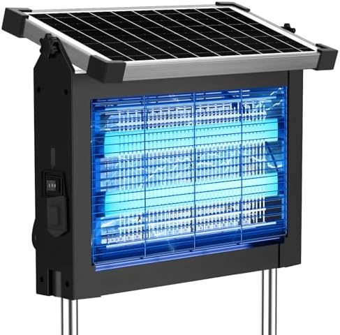 Solar Bug Zapper Outdoor Portable Wireless Camping with Panel Sensor Fly Traps with 10ft Extension Cord Fly Shoe, Fly Killer