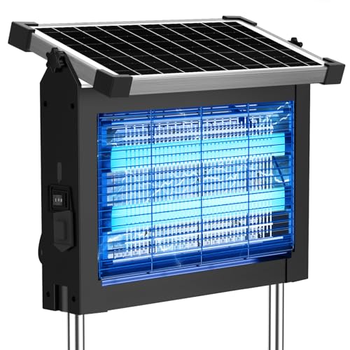 Solar Bug Zapper Outdoor, 4500V Mosquito Zapper Waterproof with Panel Sensor Electric Fly Zapper Rechargeable Mosquito Killer with 10FT Extension Cord, Fly Trap Ideal for Patio, Backyard, Camping