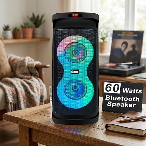 Image of Target TT-BSA-449 Portable Rechargeable Bluetooth Speaker, 60W, Dual 4 Inch Drivers, RGB Lights, with Wireless Karaoke Mic, C Type Charging Port