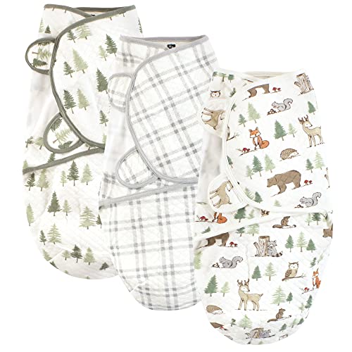 Image of Hudson Baby Unisex Baby Quilted Cotton Swaddle Wrap 3pk, Forest Animals, 0-3 Months