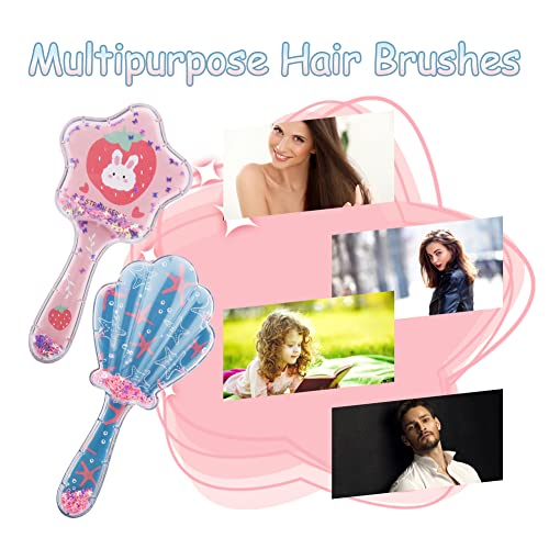 2Pcs Girls Wet Hair Brush, Cute Detangler Brush, Kids Wet-Brush No Pain Soft For All Hair Types Hair Curly Through Tangles Boys Hair Brush(Rabbit & Shell Pattern, With 10Pcs Cartoon Hair Ties) #TOP7