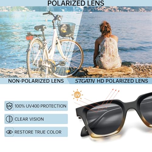 STGATN Trendy Acetate Polarized Sunglasses for Women UV400 Protection, Classic Square Style Shades Anti-glare Sun Glasses4
