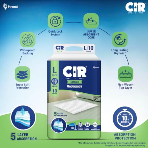 Image of CIR Classic Underpads for Adults Large Size 60 x 90 cm, Disposable Bed Pads for Patients & Elderly, Up to 10 Hours Absorption, Super Soft Polymer Absorbent Sheet for Bed Protection (Pack of 2)