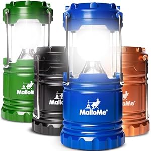 MalloMe Camping Lantern Multicolor 4 Pack Lanterns for Power Outages, Camping Lights for Tent Hanging, Camp Light Tent Lamp Emergency Battery Powered LED Lantern (Rechargeable Batteries Not Included)
