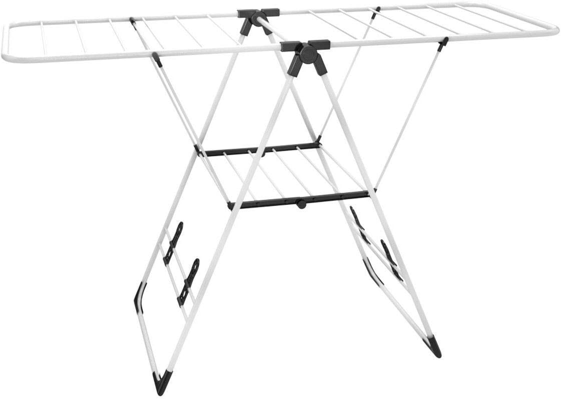 Tangkula Clothes Drying Rack, Collapsible Laundry Rack with Hanging Rods, Shoe Hangers, Adjustable Gullwing and Foldable Design for Space-Saving, Stainless Steel Clothing Shelf