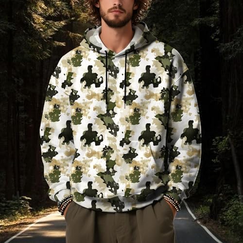 Sudadera beige con capucha para hombre talla L y estampado de ganso 3