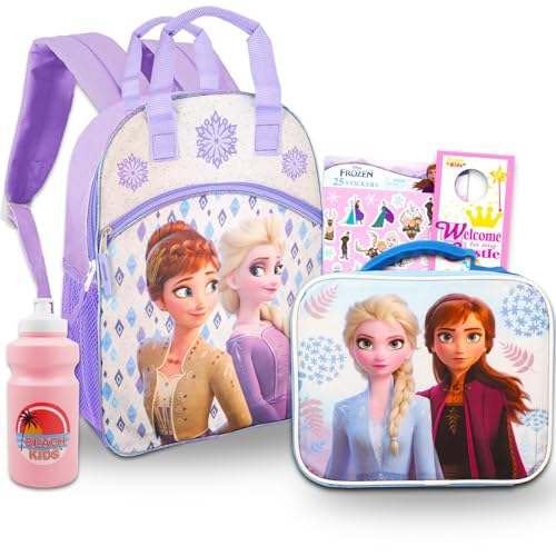 Disney Frozen Backpack for Girls - Bundle with Elsa and Anna Reflective Backpack and Lunch Including Frozen Stickers and More (Girls Backpack Elementary School)
