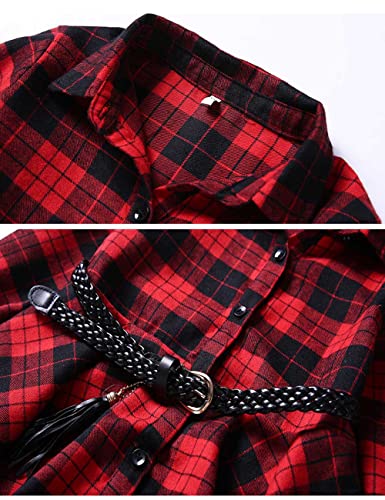 Girls Christmas Dress Long Sleeve Buffalo Plaid Shirt Dresses,6-12 Years3