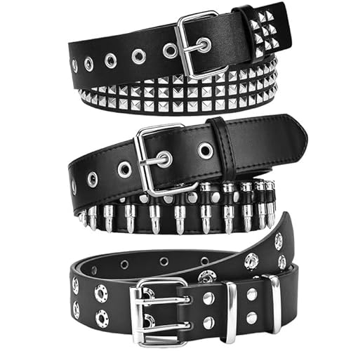 WQYILEAER 3 Pcs Studded Belt, Y2K Belt EMO Goth Belts Punk Rock with Bullet belts for Women Men