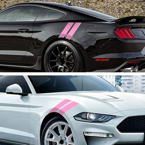 Image of TOMALL 2 Pair Racing Sport Stripe Vinyl Decals for Car Fender Hood Bumper Trunk Auto Stripe Graphic Stickers Decorations for Pickup Vehicle SUV Truck Off-Road (Pink)