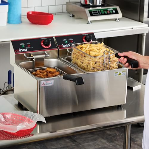 Image of Winco Commercial-Grade Electric Countertop Deep Fryer, Dual Well,Silver