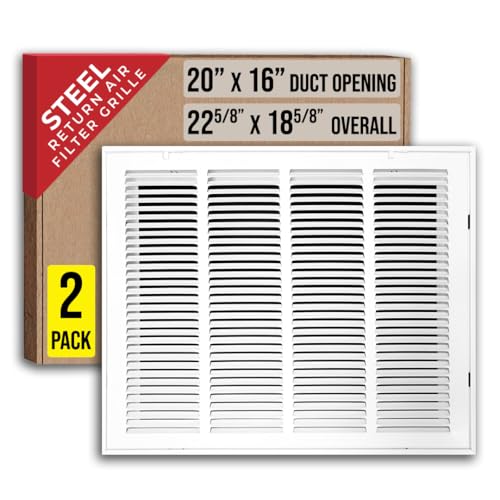 [2 Pack] Fits 20x16 Duct Opening | Steel Return Air Filter Grille by Handua [Removable Door] for 1-inch Filters | Vent Cover Grill | White | HVAC Cold Air Intake Grille | Out Dim: 22 5/8"W X 18 5/8"H