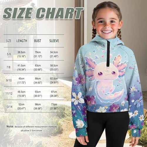 Girls Half Zip up Hoodies Kids Long Sleeve Cropped Hoodie Fleece Sweatshirt Pullover Tops Loose Fall Coat Pocket4
