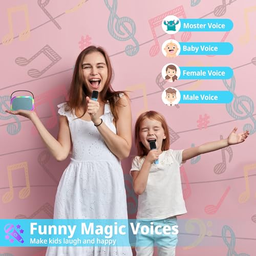 Image of Mini Karaoke Machine for Kids, Portable Bluetooth Karaoke Speaker with Wilreless Microphones and Led Lights for Home Party, Birthday Gifts for Boys /Girls, Toys for 7 8 9 10 11 Years Teen Children