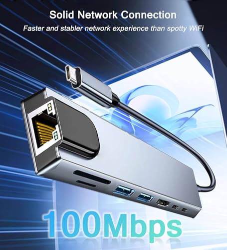 USB C Hub Ethernet HDMI Adapter, 8 in 1 Docking Station with 4K HDMI, RJ45 Ethernet, SD/TF Card Reader, USB 3.0/2.0, PD 100W, LAN USB-C Dongle for MacBook Pro/Air, iPad Pro, XPS, etc - Thumbnail 4