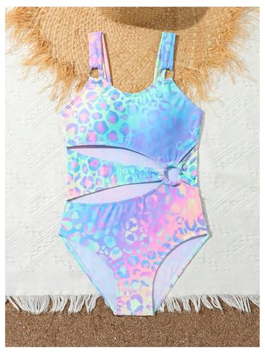 WDIRARA Girl's Leopard Print Cut Out One Piece Swimsuit Beach Swimwear3