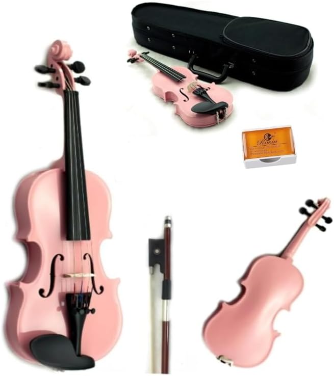 SKY 1/10 Size Violin with Lightweight Case, Brazilwood Bow, and Bright Pink Color