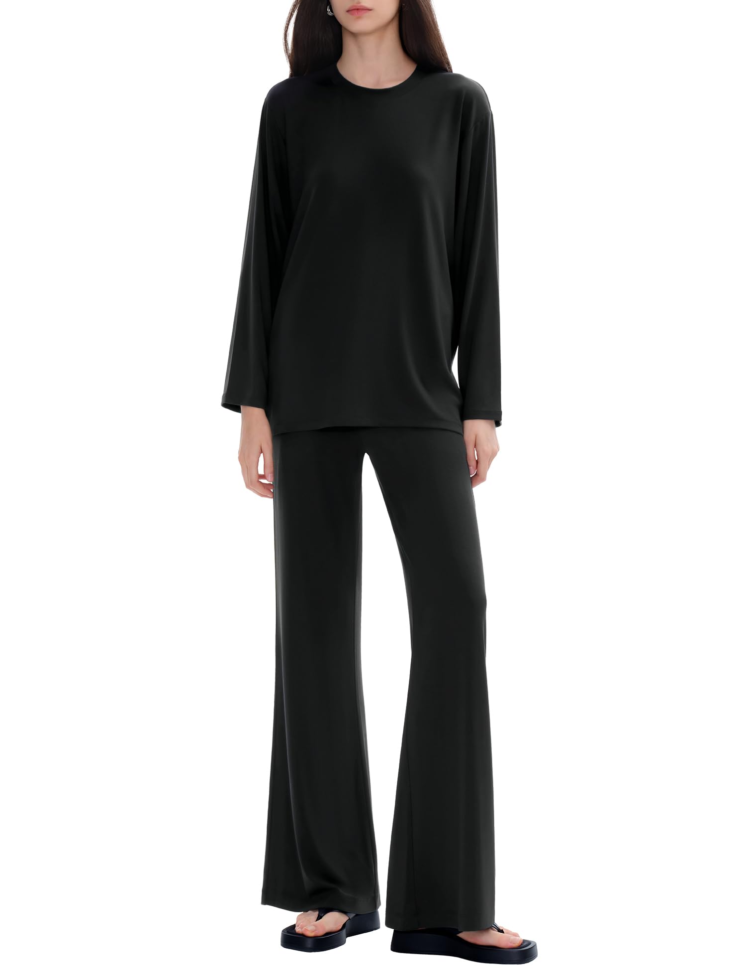 C202 Lounge Sets for Women Two Piece Outfits Matching Sets Women Clothing Long Sleeve Tracksuits Set, Onyx X-Large