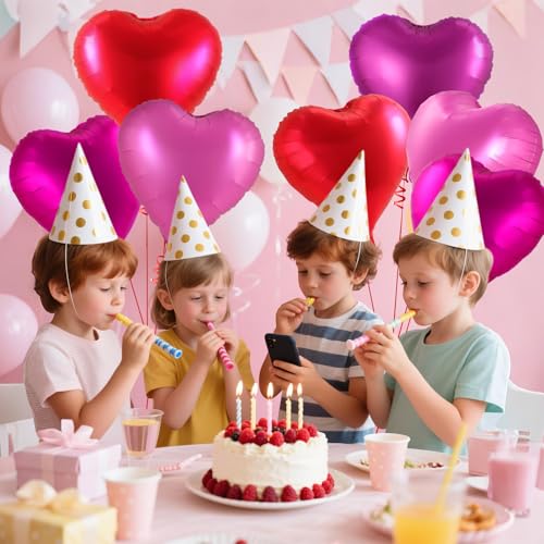 Image of 12 Pcs Colorful Heart Balloons,18 Inch Heart Foil Balloons Love Balloon Valentine Balloon for Birthday Party Wedding Engagement Party Baby Shower Valentine Day Decorations