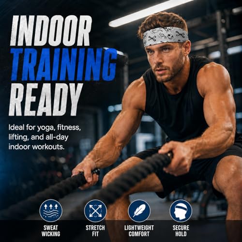 Image of 9 pcs Sweatbands for Men Workout Sport Headbands for Men Camo Headband Sweat Absorbing Headband Wide Sweatband for Head Basketball Football Cycling Running Yoga, 4.7 x 9.8 Inch