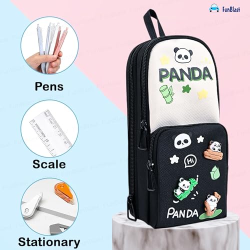 Image of FunBlast Pencil Pouch for Kids, Girls - Panda Large Capacity Multipurpose Stationery Zipper Pouch for Kids & Adults, Kawaii Aesthetic Pencil Case Organizer, Cute School Supply Bag