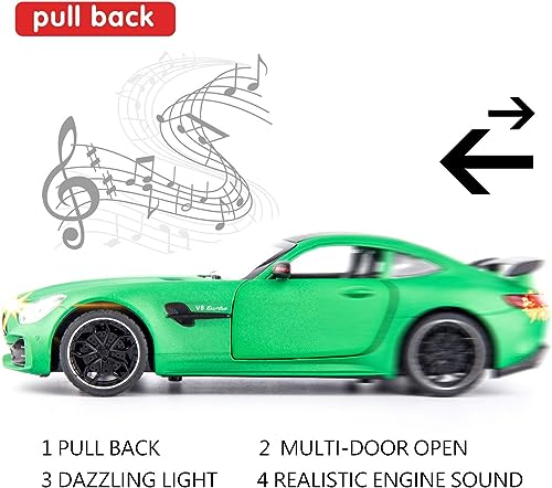 Image of 1 /24 Benz AMG GTR Toy Cars Model Car, Zinc Alloy Pull Back Toy car with Sound and Light for Kids Boy Girl Gift(Green)