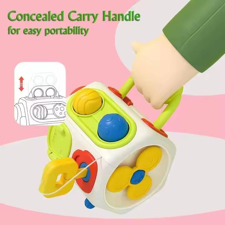 Image of Interactive Busy Cube Toy for Toddlers - Montessori Sensory Activity Box with Analog Switches, Gears, Gyroscope & Pop Handle - Early Learning Fine Motor Skills Toy for Babies 18M+ (Sensory)