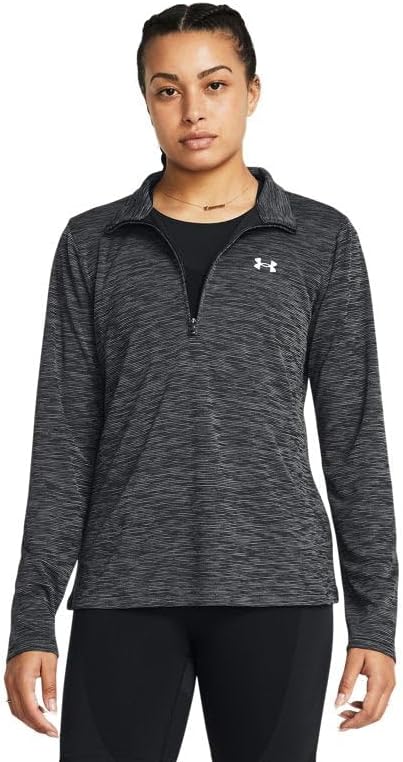Under Armour Women's Standard Tech Textured 1/2 Zip, Black/White