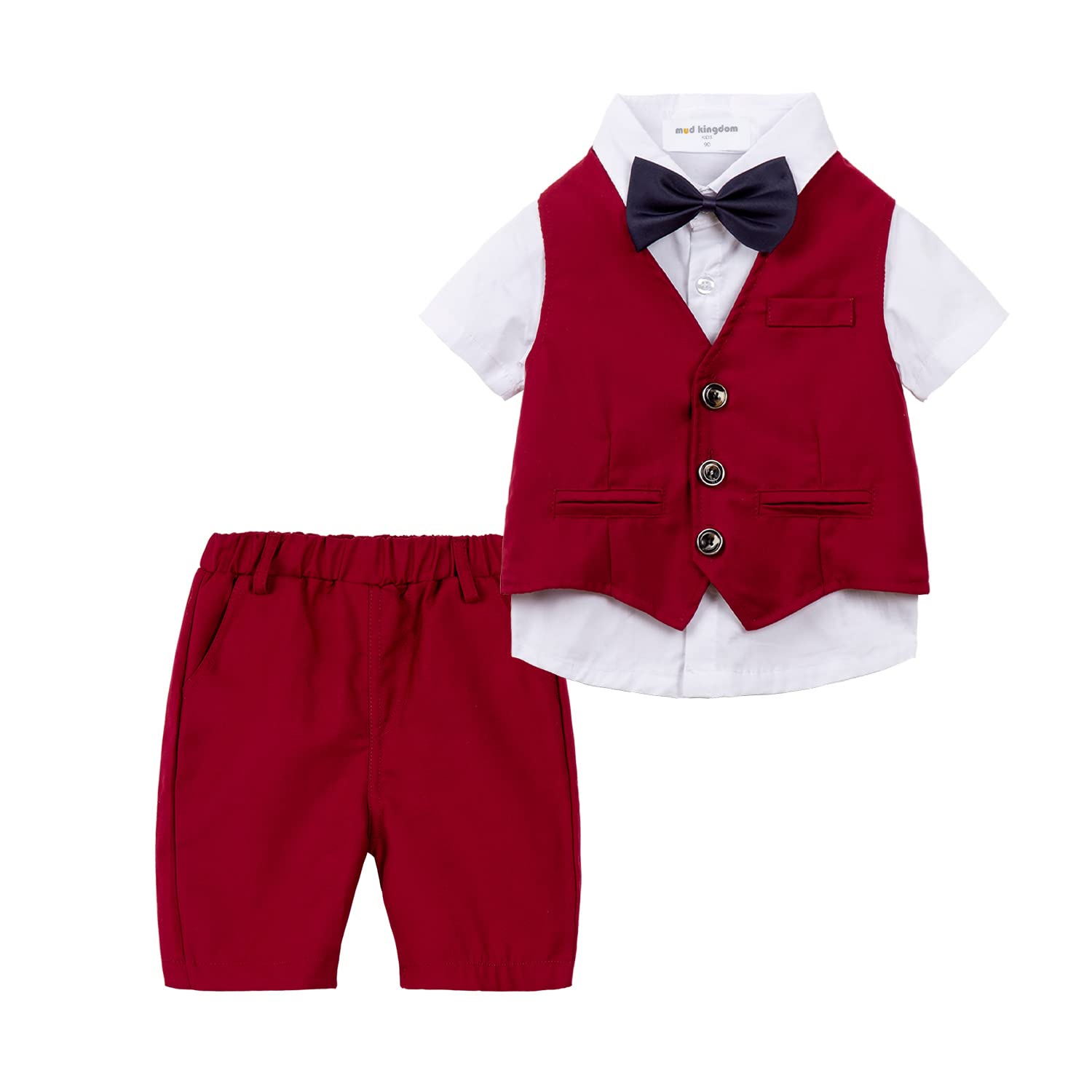 Mud Kingdom Boys Suit 4 Piece Dress Shirt Vest Shorts Set with Bow Tie 2-8 Years