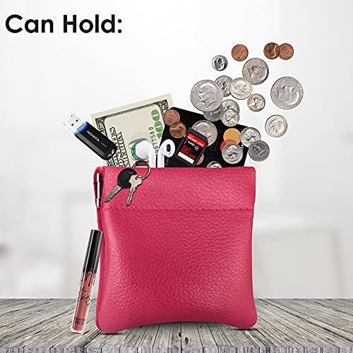 Image of Nabob Leather Genuine Leather Squeeze Coin Purse, Coin Pouch Made IN U.S.A. Change Holder For Men /Woman Size 3.5 X 3.5 (Pink)