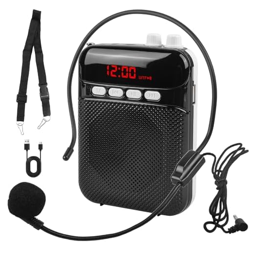 Amplificador de voz portátil de 2400 mAh, mini amplificador de voz recargable, reproductor de MP3/TF/USB, función de grabación de radio FM con micrófono, auriculares y cintura para profesores, visitas