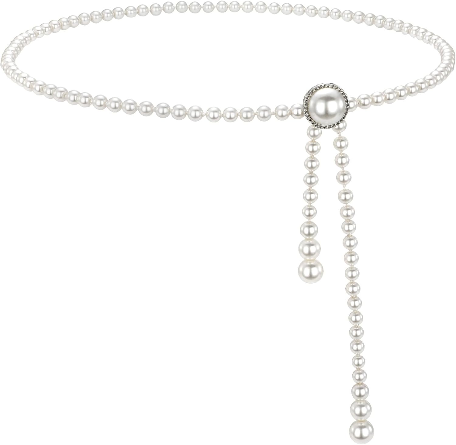 WHIPPY Pearl Metal Waist Chain Belt for Women Adjustable Pearl Body Link Belt Fashion Pearls Chain for Dresses Jeans