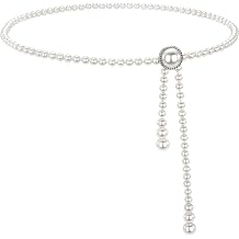 WHIPPY Pearl Metal Waist Chain Belt for Women Adjustable Pearl Body Link Belt Fashion Pearls Chain for Dresses Jeans