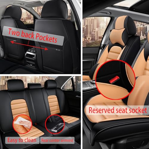 Image of Fit for Sedan SUV Pick-up Truck,Automotive,Ice Slik Nappa Leather Car Seat Covers,Waterproof Durability Washable Seat Covers,5 Seat Complete Set Luxury Car Seat Cover(Orange & Black)