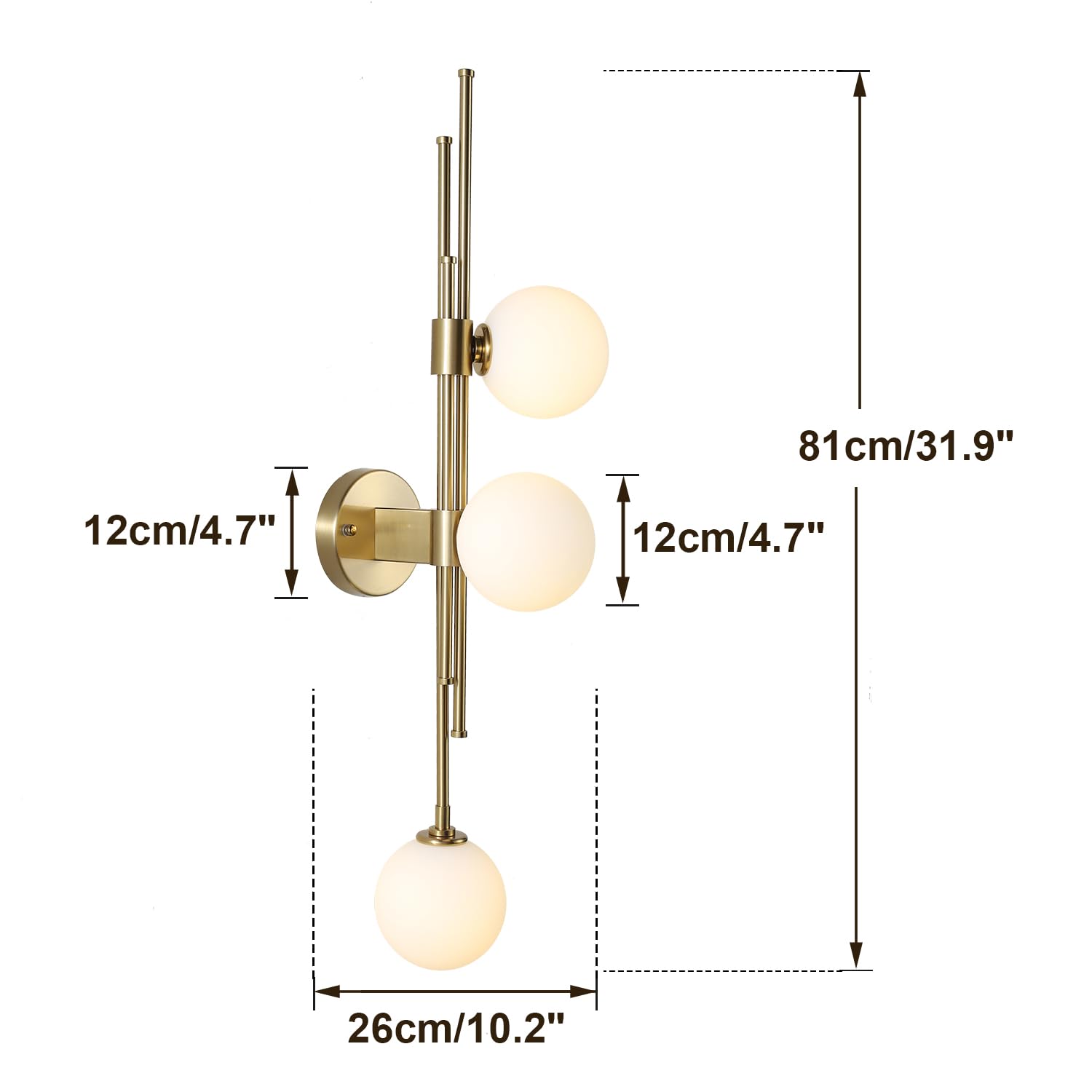 Fulesi 3-Light Globe Wall Sconces Mid Century Modern Glass Wall Light Fixtures Bathroom Vanity Lights with Snow White Glass Shade, Metal Wall Light for Bedroom Living Room (Opal White)