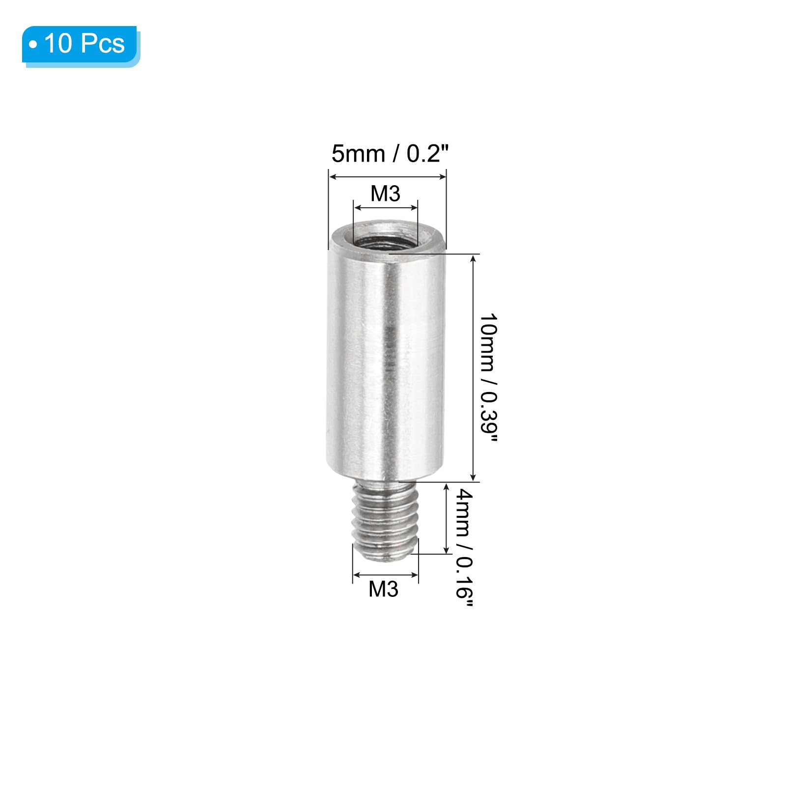 PATIKIL 10 Pcs M3x10+4mm Stainless Steel Standoff Extension Posts Screws,Metric Male Female Thread Adapters Spacer for PCB,Quadcopter Drone,Computer & Circuit Board Assortment Kit - Image 2