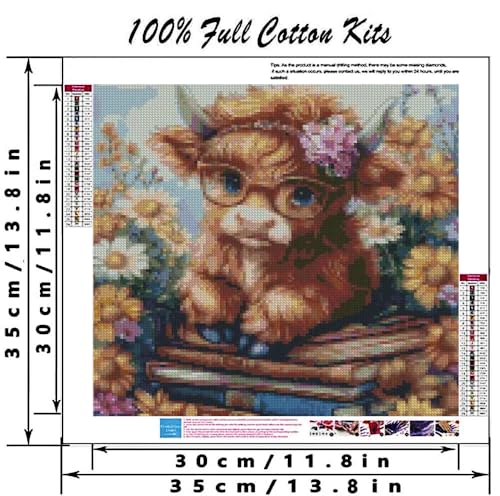 Image of MYBISYMQQ Highland Cow & Sunflower Stamping Cross Stitch Kit, 11CT Embroidery Starter Kit for Adult Beginners, Needlepoint Craft for Home Decor, 13.7 x 13.7 Inch