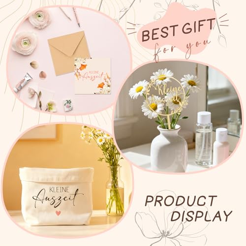 Kleine Auszeit Geschenk, Wellness Geschenkset für Frauen - Kleine AuszeitKorb, Holzdekorationen, Karte und Umschlag, Entspannung Geschenk für Damen Mutter Freundin (Auszeit)